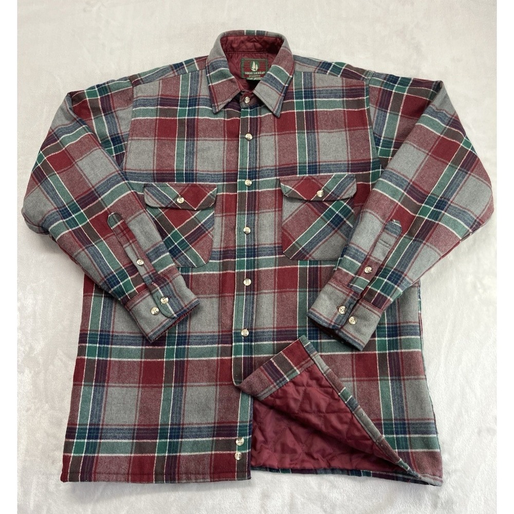 VTG High Sierra Flannel Shirt Men Medium Burgundy Plaid Lined Wool Blend Shacket